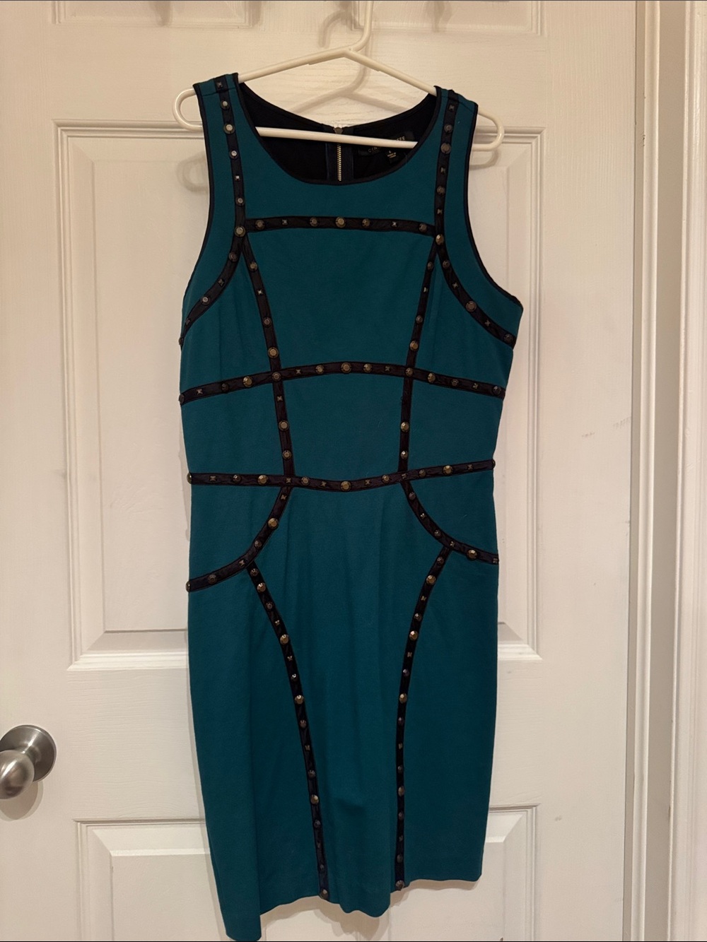 Cynthia Steffe Teal Stud-Trim Sleeveless Sheath Dress